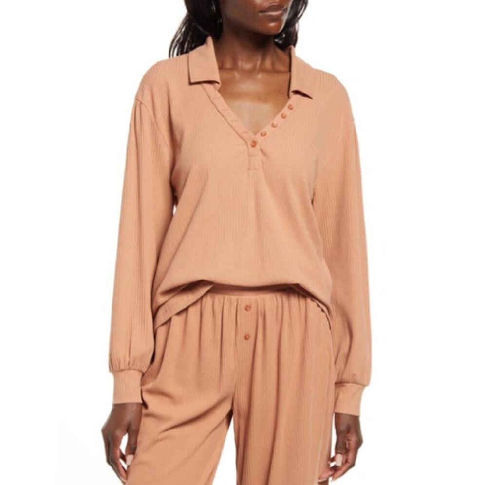 New OPEN EDIT NORDSTROM Rib Organic Cotton Blend Top Medium Loungewear Organic
